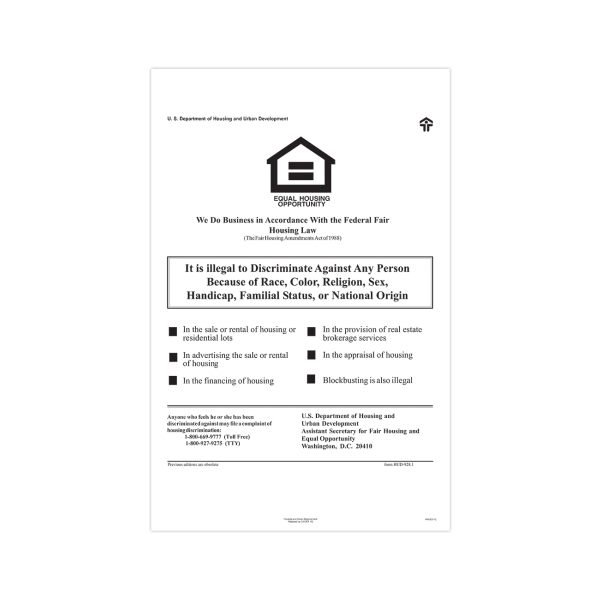 ComplyRight Federal Specialty Posters, Federal Fair Housing, English, 11in x 17in