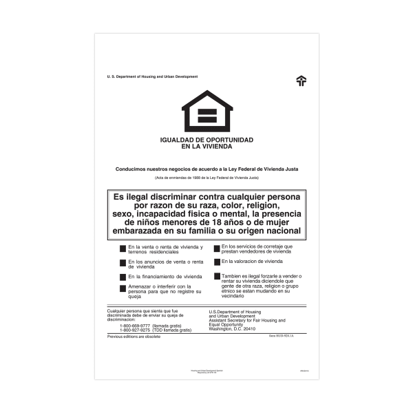 ComplyRight Federal Specialty Posters, Federal Fair Housing, Spanish, 11in x 17in