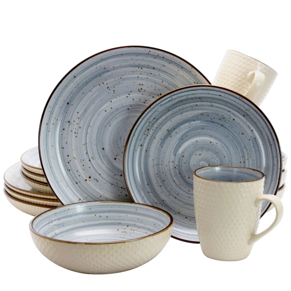 Elama 16-Piece Stoneware Dinnerware Set, Powder Blue