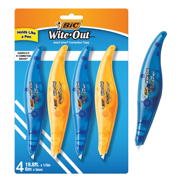 BIC Wite-Out Exact Liner Correction Tape, 1/5in Line Coverage, 236in, Pack Of 4