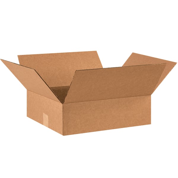 Partners Brand Corrugated Boxes, Flat, 3inH x 12inW x 14inD, Kraft, Pack Of 25