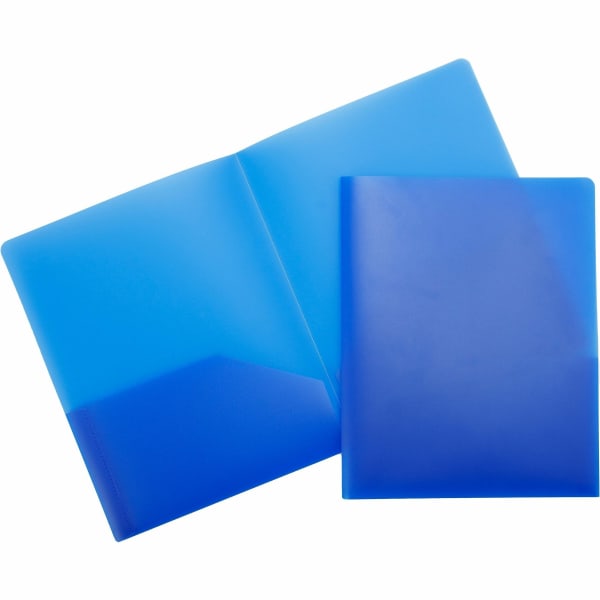 Business Source 2-Pocket Poly Portfolio, Letter Size, 8-1/2in x 11in, Blue