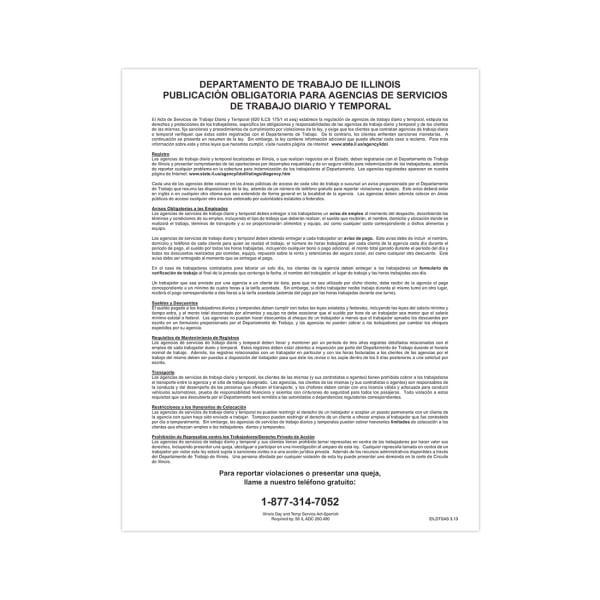ComplyRight State Specialty Poster, Day And Temporary Labor Service Act, Spanish, Illinois, 8 1/2in x 11in