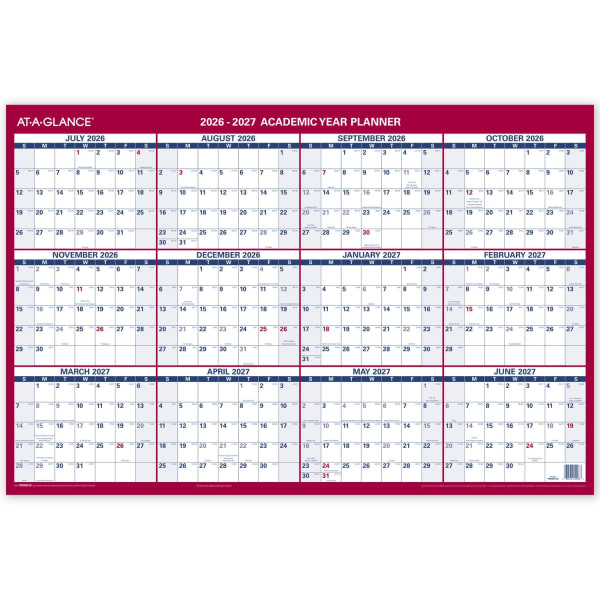 AT-A-GLANCE Horizontal Reversible Erasable Academic and Regular Year 2026-2027 Wall Calendar, Large, 36in x 24in