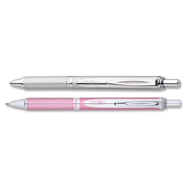 Pentel EnerGel Alloy Retractable Gel Pen, Medium Point, 0.7 mm, Metallic Pink Barrel, Black Ink