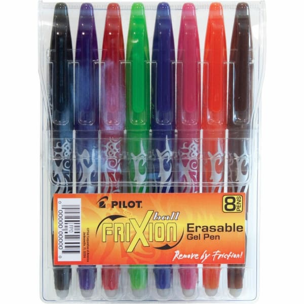 Pilot FriXion Ball Erasable Gel Pens, Pack of 8, Fine Point, 0.7 mm, Assorted Ink Colors