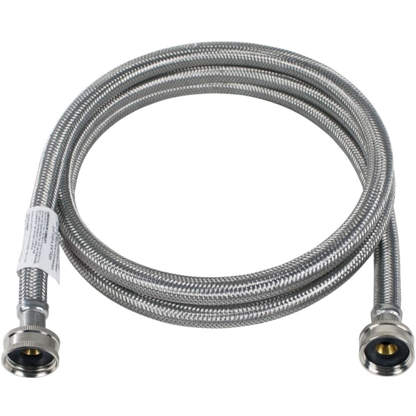 Certified Appliance Accessories Braided Stainless Steel Washing Machine Hose - 48in - Silver, Stainless Steel - Stainless Steel, Vinyl, Polyvinyl Chloride (PVC), Polyester, Brass - 1