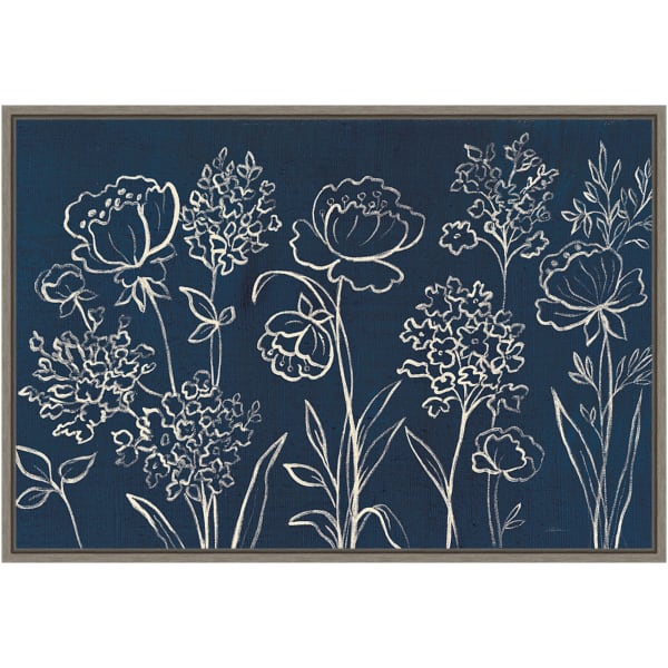 Amanti Art Indigo Floral I by Silvia Vassileva Framed Canvas Wall Art Print, 23in x 16in, Graywash
