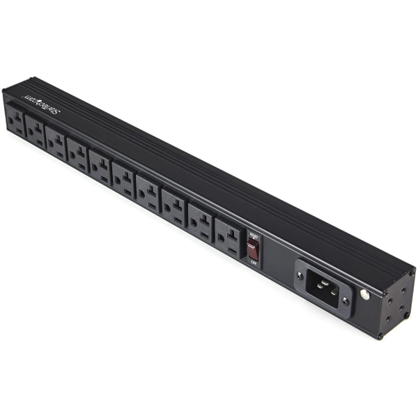 StarTech.com 10 Outlet Rack Mount Power Strip 125V/16 Amp, 1U Horizontal 19in Rackmount PDU, NEMA 5-20P Input, 10x NEMA  - RKPW101920