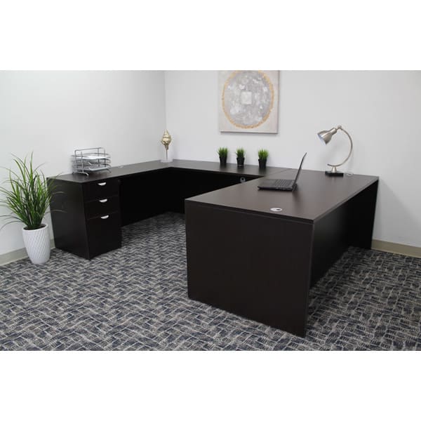 Boss Holland Series Office Suite With 71inW Desk, Bridge, Credenza & 2 Pedestal Files, Mocha