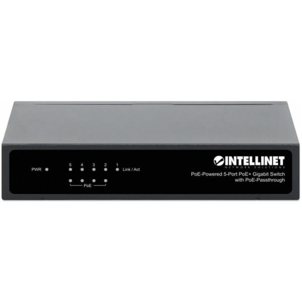 Intellinet Network Solutions PoE-Powered 5-Port (4x PSE PoE Ports, 1x PD PoE Port) Gigabit Switch with PoE Passthrough
