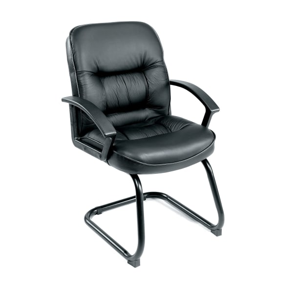 Boss Office Products Overstuffed LeatherPlus Bonded Leather Guest Chair, Black