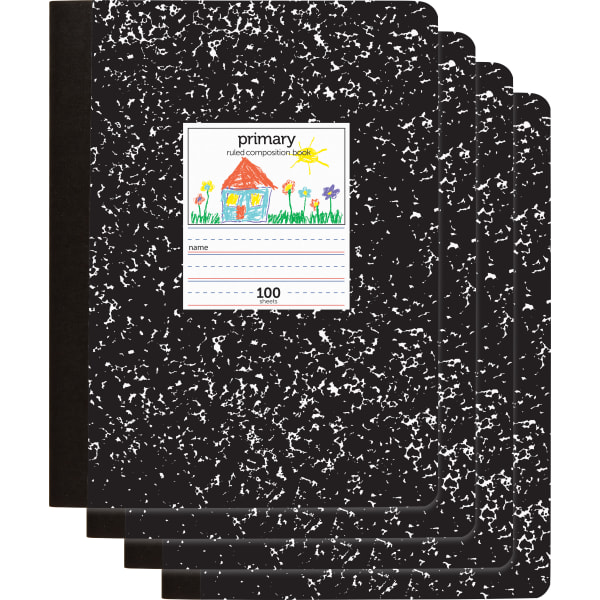 Office Depot Brand Primary Composition Book, 7-1/2in x 9-3/4in, Unruled/Primary Ruled, 100 Sheets Per Book, Pack Of 4 Books
