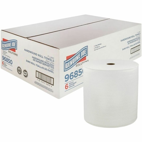 Genuine Joe 1-Ply Non- Hardwound Paper Towels, 850ft Per Roll, Pack Of 6 Rolls