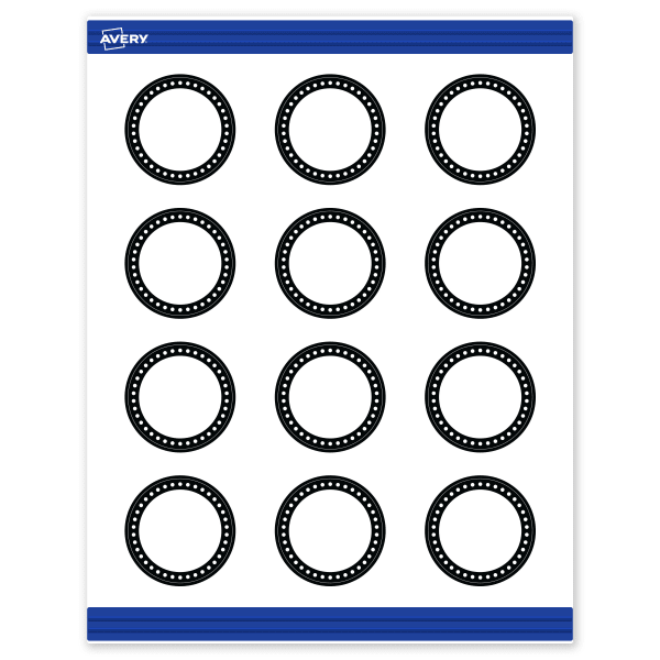 Avery Printable Round Cards With Sure Feed Technology, 2in, Matte White With Black And White Polka Dots, Pack Of 120