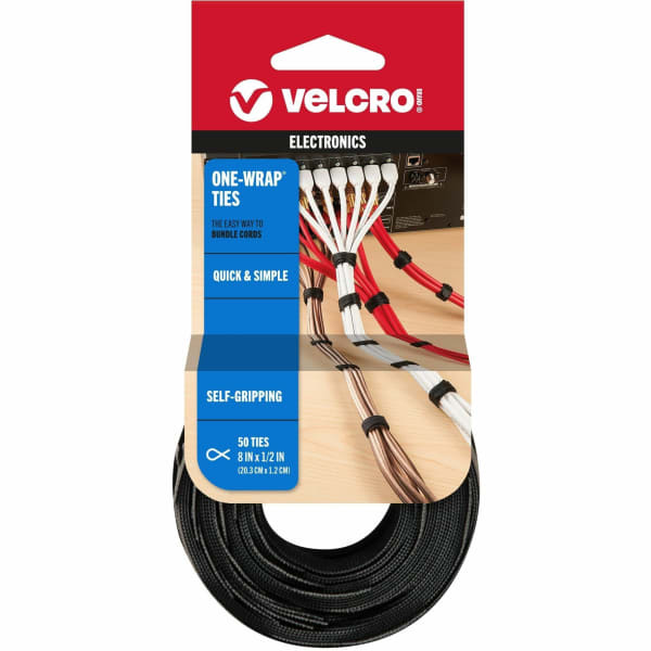 VELCRO Brand One-Wrap Thin Ties - 5in Width - 8in Length - Black - 50 / Pack