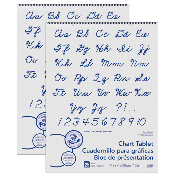 Pacon Chart Tablets, Unruled, 24in x 32in, 25 Sheets, Cursive Covers, Pack Of 2 Tablets