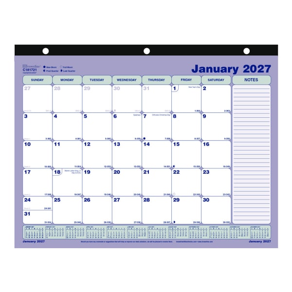 2027 Brownline Monthly Desk Pad Calendar, 11in x 8-1/2in, Blue/White, January To December, C181721, Total Qty 1