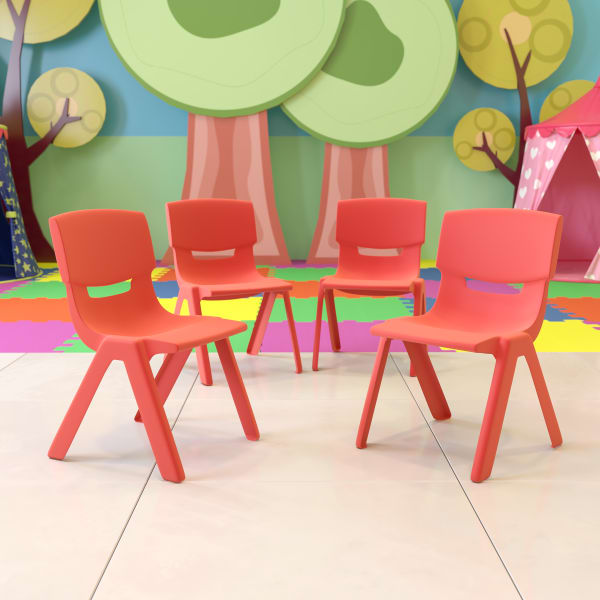 Flash Furniture Plastic Stackable School Chairs With 13-1/4in Seat Height, Red, Pack Of 4 Chairs