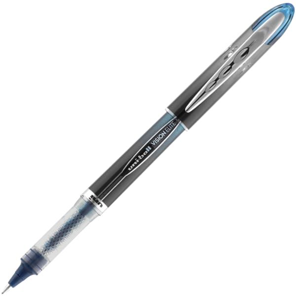 uniball Vision Elite Rollerball Pen, Fine Point, 0.5 mm, Blue/Dark Gray Barrel, Black Ink
