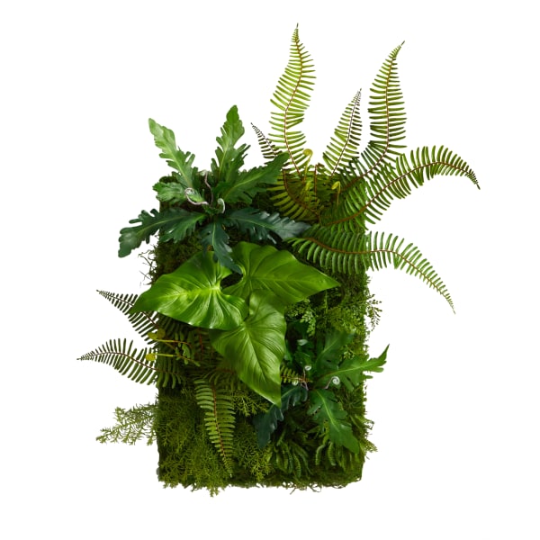 Nearly Natural Mixed Foliage Artificial Living Wall, 24inH x 16inW x 9inD, Green