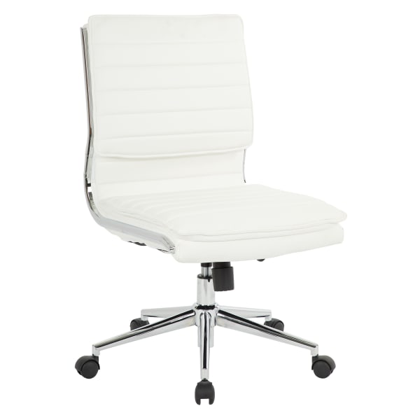 Office Star Pro-Line II SPX Armless Bonded Leather Mid-Back Chair, White/Chrome