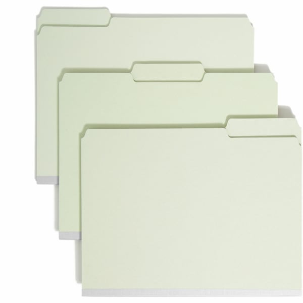 Smead 1/3-Cut Pressboard Top-Tab Folders, Letter Size, 100% Recycled, Gray/Green, Box Of 25