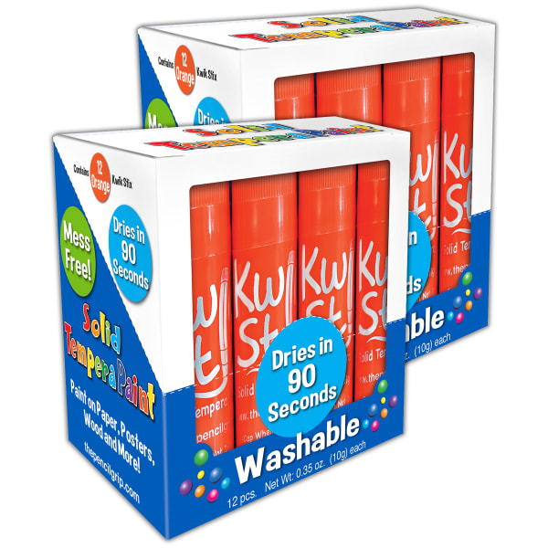 The Pencil Grip Kwik Stix Solid Tempera Paint Sticks, Orange, 12 Sticks Per Pack, Set Of 2 Packs