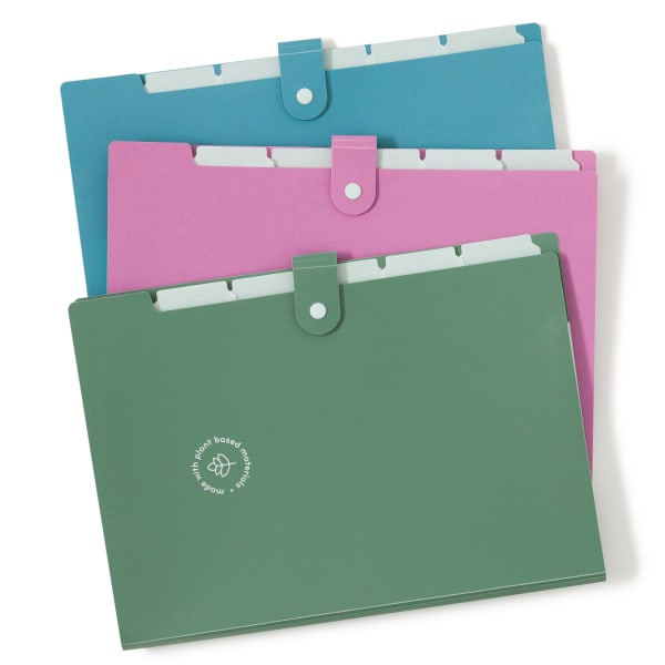 U Brands U-Eco 6 Pocket Poly Expandable Folder, 6in Expansion, Letter (8 1/2in x 11in), Assorted Colors, Pack Of 3