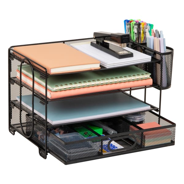 Mind Reader Mesh Desk Organizer, 9inH x 9-1/4inW X 12-3/4inD, Black