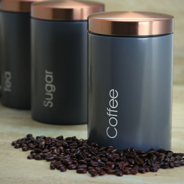 MegaChef Essential 3-Piece Kitchen Storage Canister Set, Matte Gray/Copper