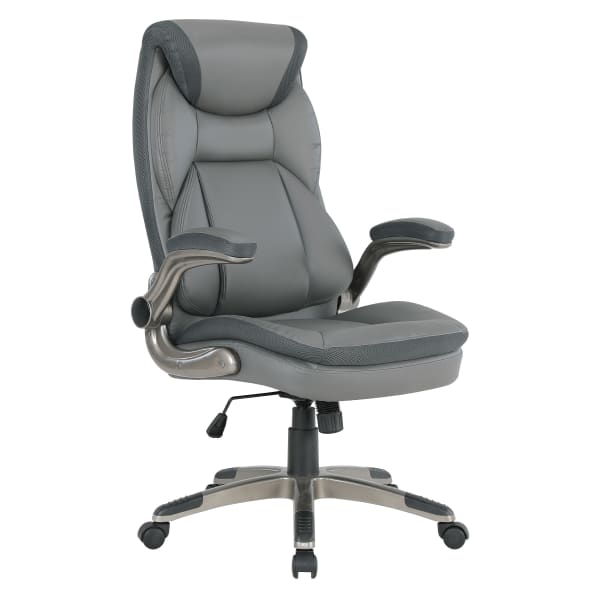 Office Star Ergonomic Leather High-Back Executive Office Chair, Charcoal/Titanium