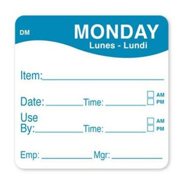 DayMark DissolveMark Monday Use By Labels, 81480, 2in x 2in, Roll Of 250 Labels