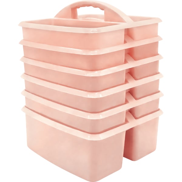 Teacher Created Resources Plastic Storage Caddies, 5-1/4inH x 9-1/4inW x 9inD, Pink Blush, Pack Of 6 Caddies