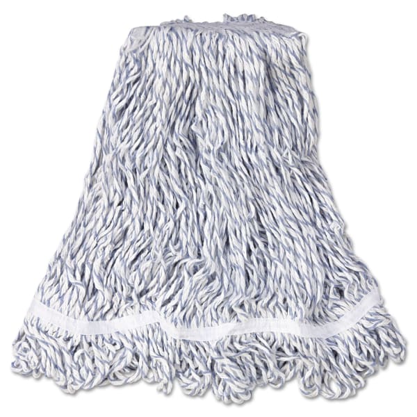 Rubbermaid Commercial Web Foot Finish Mop, White, Med, Cotton/Synthetic, 1in. White Headband, 6/Carton