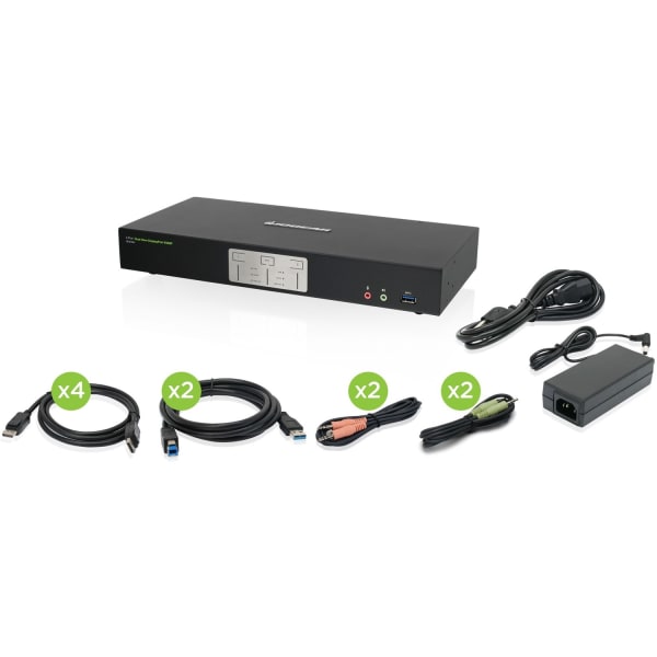 IOGEAR 2-Port 4K Dual View DisplayPort KVMP with USB 3.0 Hub and Audio (TAA) - 2 Computer(s) - 1 Local User(s) - GCS1942