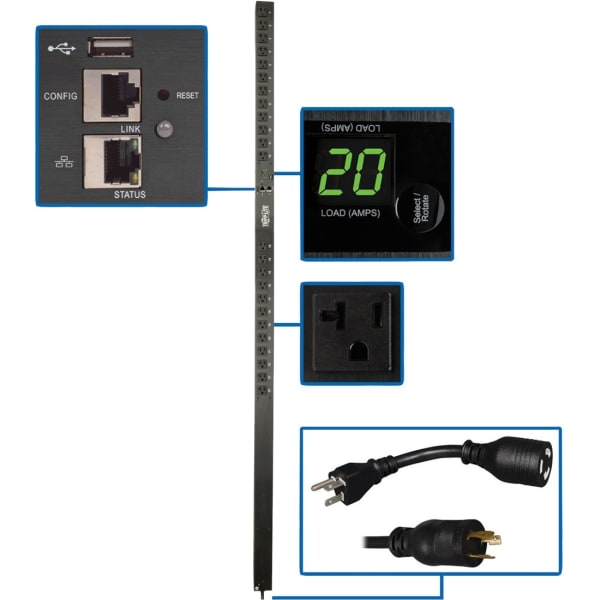 Tripp Lite 1.9kW Single-Phase Monitored PDU with LX Platform Interface, 120V Outlets (24 5-15/20R), 0U Vertical, 70 in., TAA - PDUMNV20LX