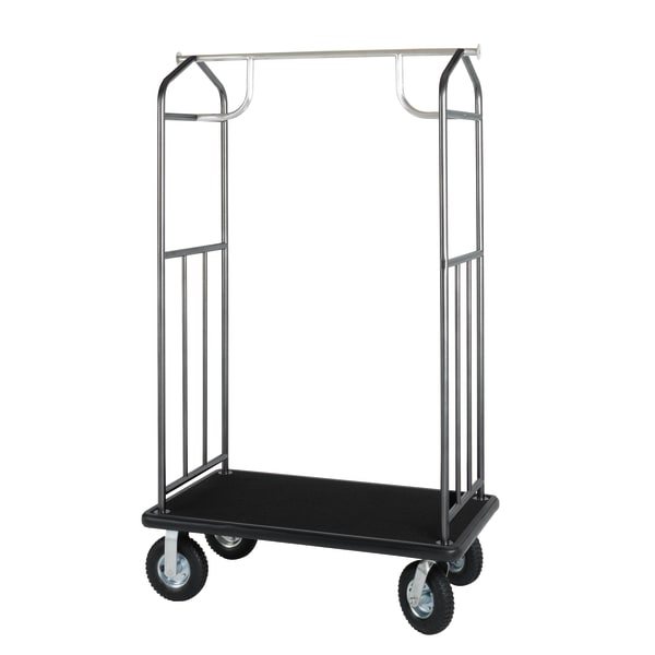 Hospitality 1 Source Transporter Bellmans Cart, 68inH x 43inW x 25inD, Black Carpet/Hammertone
