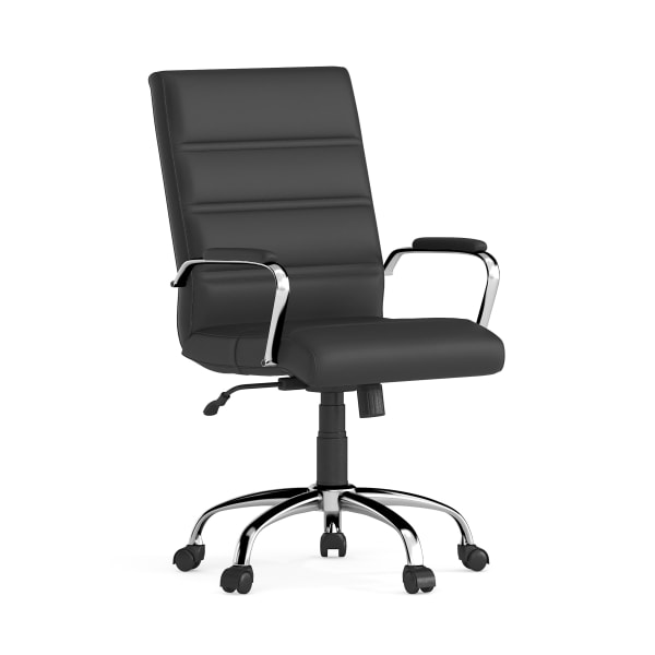 Flash Furniture LeatherSoft Faux Leather Mid-Back Office Chair With Chrome Base And Arms, Black/Gray