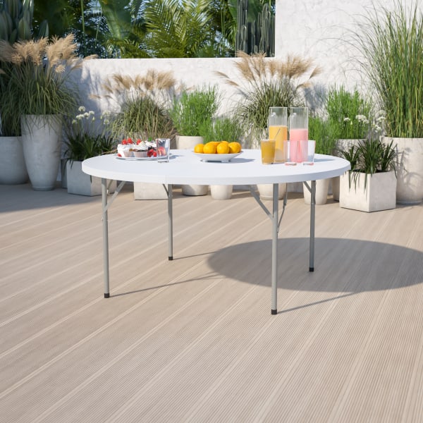 Flash Furniture Round Plastic Folding Table, 29-1/4inH x 60-3/4inW x 60-3/4inD, Granite White/Gray