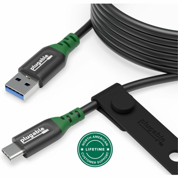Plugable USB C to USB A Cable, USB 3.2 Gen 2 USB Cables, 3A (15W) Charging USB C Data Cable - 5Gbps for iPhone 15, iPad, Samsung Galaxy, Tablets, Laptops, 6 Feet with Cable Management Strap