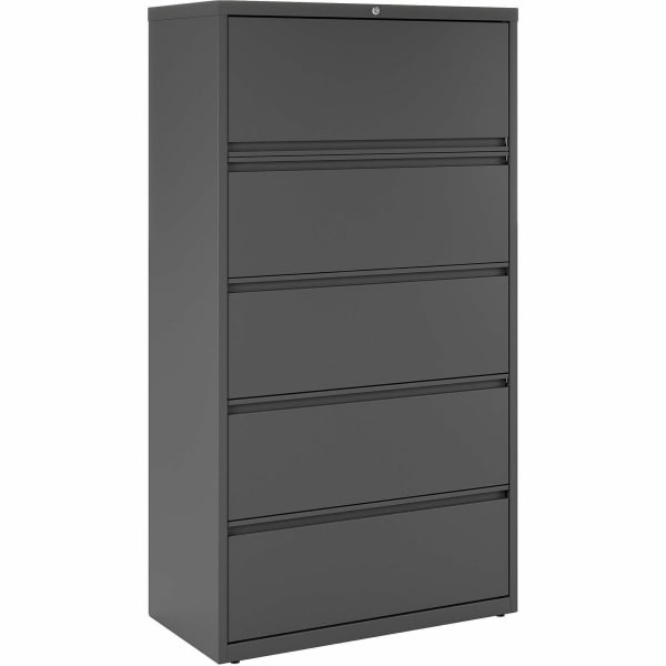 Lorell 36inW x 18-5/8inD Lateral 5-Drawer File Cabinet, Charcoal