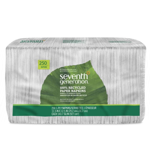 Seventh Generation 1-Ply Unbleached Napkins, 11 1/2in x 12 1/2in, White, Pack Of 250