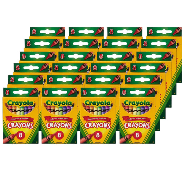 Crayola Crayons, Regular Size, Assorted Colors, 8 Crayons Per Box, Set Of 24 Boxes