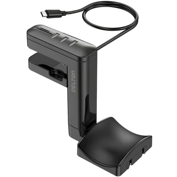 Delton HS7 Headset Holder And USB Charging Hub, 6inH x 1-1/2inW x 7inD, White