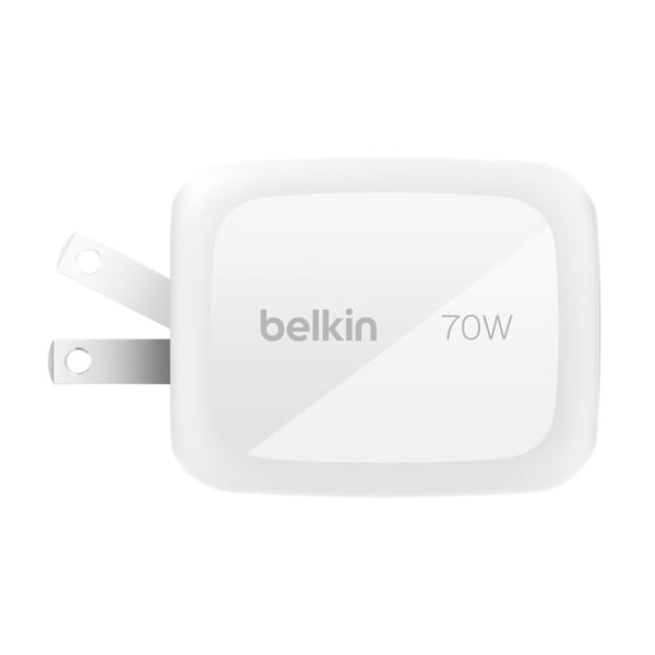 Belkin 70W GaN 3-Port USB Wall Charger - 1xUSB-A, 2xUSB-C - Foldable Prongs - Power Adapter - White - 70 W - United States