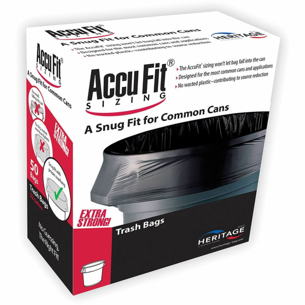 Heritage RePrime AccuFit 44-gal Can Liners - 44 gal Capacity - 37in Width x 50in Length x 0.90 mil (23 Micron) Thickness - Low Density - Black - Linear Low-Density Polyethylene (LLDPE) - Garbage - 50 / Box - 4 / Carton