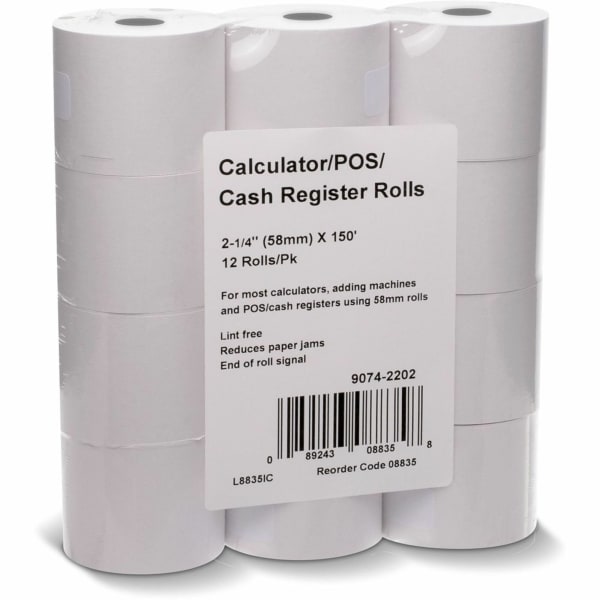 ICONEX 2-1/4inx150ft Blended Bond Paper Roll - 2 1/4in x 150 ft - White - 12 / Pack