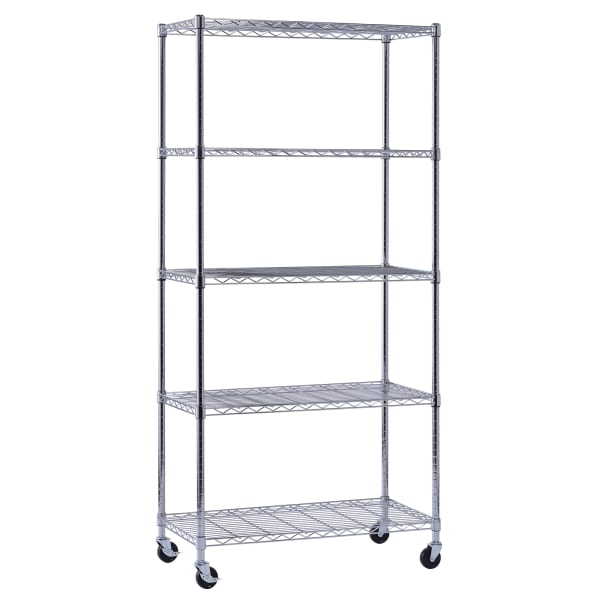 Edsal Muscle Rack Adjustable Mobile Wire Shelving, 5-Tier, 75inH x 36inW x 18inD, Chrome