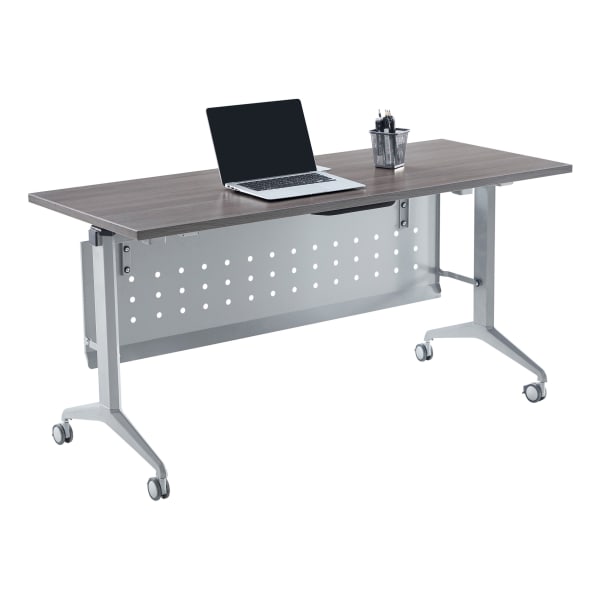 WorkPro AnyPlace Flip-Top Nesting Training Table With Modesty Panel, 60inW x 29-1/2inH x 24inD, Gray/Silver